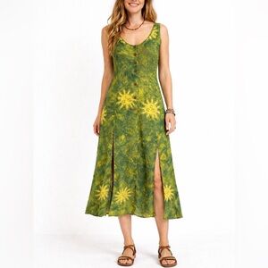 Celestial sun mineral dye print maxi Green festival boho Midi Dress hippie 90s